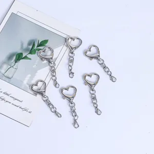 Silver heart keychain clasp metal lobster hook DIY bag charm jewelry accessory detail view