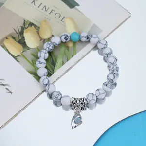 Naturstein Perlenarmband mit Metallanhänger und blauer Akzentperle für Paare Modeschmuck
