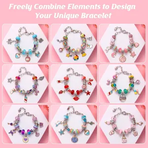 DIY bedelarmband maken kit voor meisjes met kleurrijke kristalkralen en leuke metalen hangers.