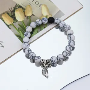 Naturstein Perlen Paare Armband mit magnetischem Herz Anhänger, weißer Rissstein Schmuck.