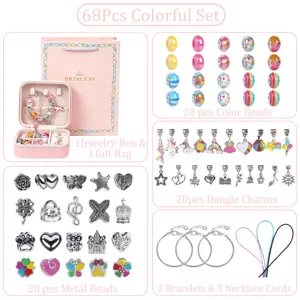 Kit Κατασκευής Βραχιολιών με Χάντρες DIY για Παιδιά Κράμα Ψευδαργύρου Πολύχρωμα Φυλαχτά Μονόκερου Κουτί Δώρου για Κορίτσια