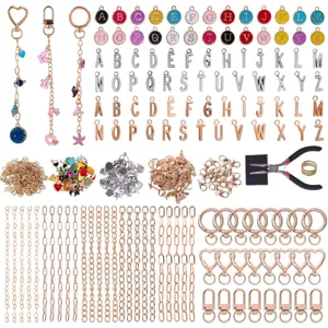 DIY Keychain Making Kit Charm Craft Supplies Alloy Pendant Jewelry Making Set with Box for Handmade Lovers