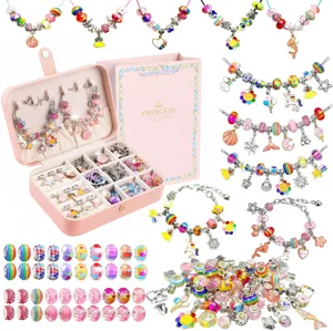 Children DIY Crystal Bead Bracelet Making Kit Zinc Alloy Unicorn Pendant Jewelry Set With Gift Box For Girls Kids