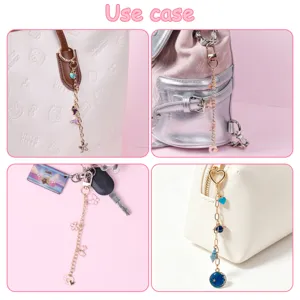 DIY keychain charm making kit with extension chains and cute pendants for bags and keys.