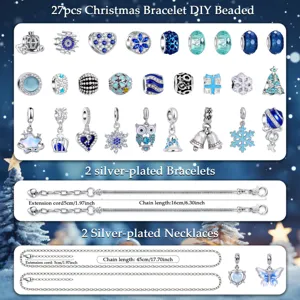 Christmas DIY bracelet making kit with 27 charms, silver-plated chains and necklaces for gifts.