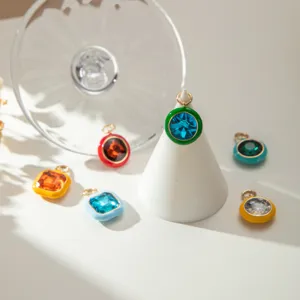 Colorful enamel zircon crystal DIY charms close-up detail for bag pendant jewelry making.