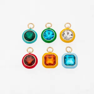 Colorful enamel cubic zirconia charm pendants, perfect for DIY jewelry and keychain making.