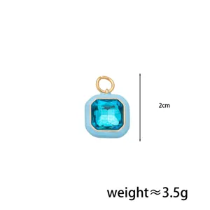 Blue geometric crystal charm detail shot, elegant DIY jewelry pendant with gold ring.
