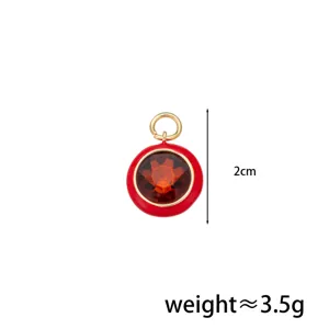 Detailed view of round red oil-dropping gemstone DIY pendant accessory with 2cm size.