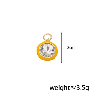 Yellow enamel rhinestone pendant charm, shiny crystal detail for custom diy jewelry.