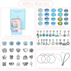 68tlg blaues DIY Perlen Armband Set für Mädchen Schmuckkästchen Basteln Geschenkideen.