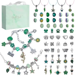 Kinder DIY Charm Armband Set gruenes Thema Schmuck Basteln Geschenk fuer Maedchen 3 bis 12 Jahre