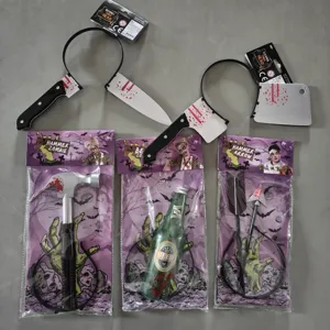 Cerchietto Halloween accessorio scherzo spaventoso falso coltello testa festa costume