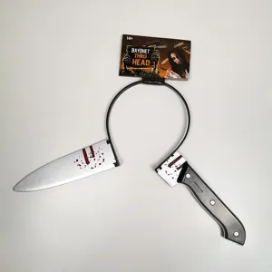 Cerchietto costume zombie Halloween accessorio coltello insanguinato attraverso la testa