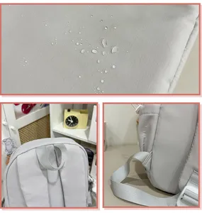 Vue détaillée du sac à dos décontracté léger, tissu étanche, bretelles réglables.