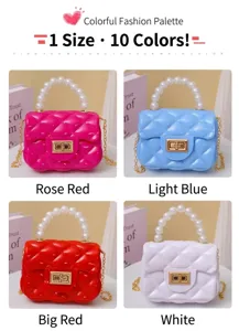 Borsa a tracolla in gelatina color caramella con manico di perle e design trapuntato, borsa chic.