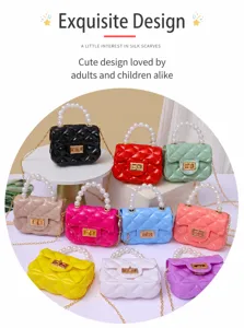 Kinder Jelly Umhängetasche Süßigkeiten Farbe Mini Handtasche mit Perlen Griff und Kette