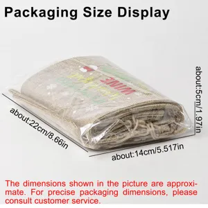 Christmas burlap wine bottle bag packaging size display detail image for holiday decor.