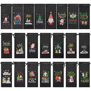Kerst satijnen wijnfles cadeauzakjes, feestelijke champagne verpakking, meerdere ontwerpen.