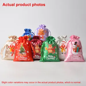Sacchetti regalo con coulisse in satin natalizio confezione di caramelle festive