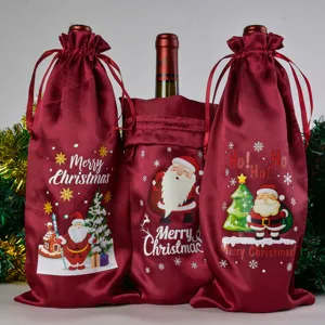 Kerst satijn wijnflestas set, feestelijke vakantie champagne cadeauverpakking met Kerstman.