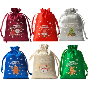 Sacchetti regalo di Natale in raso con coulisse, perfetti per caramelle e feste.
