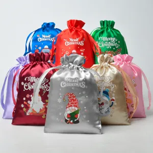 Sacchetti regalo con coulisse in raso Natale caramelle colorate confezione festa decoro