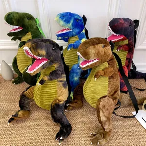Zaino peluche dinosauro carino per bambini, borsa scolastica di peluche morbida vista principale.