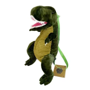 Carino zaino in peluche a forma di dinosauro T-Rex verde per bambini, borsa giocattolo.