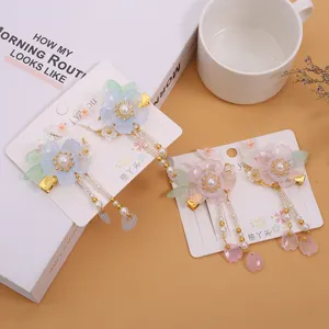 Niños estilo chino Hanfu horquillas de pelo flor de vidrio borlas accesorios retro