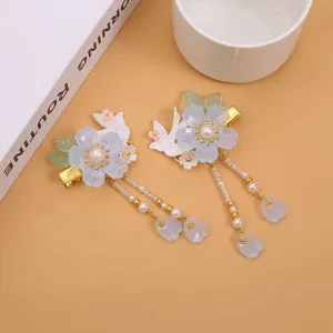 Niños estilo antiguo Hanfu pinzas para el pelo flor vidriada borla diseño foto detalle