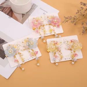 Detalles de horquillas para niños de estilo antiguo chino con flores y perlas para Hanfu.