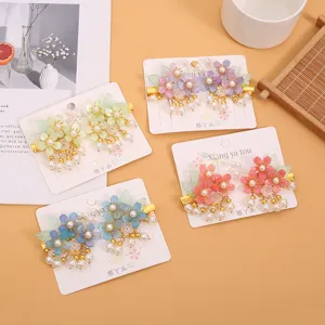 Niños estilo antiguo Hanfu horquillas flores perlas borlas bonitos accesorios para el cabello