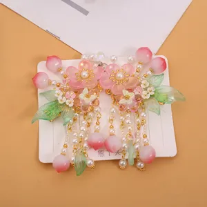 Niños estilo antiguo Hanfu horquillas para el cabello flor de melocotón perlas accesorios