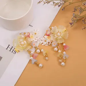 Fermagli per capelli floreali per bambini accessori Hanfu tradizionali con nappe.