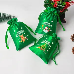 Sacchetti regalo con coulisse in satin di Natale sacchetti caramelle verdi festa set decoro