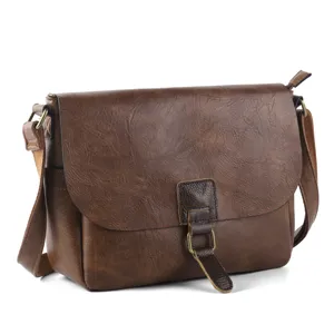 Vintage PU Leather Crossbody Bag For Women Large Capacity Messenger Bag Casual Shoulder Bag Multi-Compartment Retro Purse