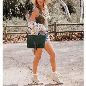 Dark green vintage crossbody messenger bag for women, stylish casual shoulder bag