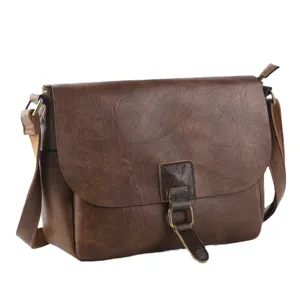 Vintage brown leather messenger bag for men women casual crossbody shoulder bag large capacity