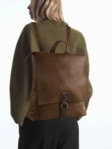 Women PU Leather Vintage Backpack Casual Travel Large Capacity School Bookbag Multi Pocket Retro Shoulder Bag