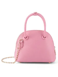 Pink dome handbag for women, chic top handle shell bag with gold chain crossbody style.