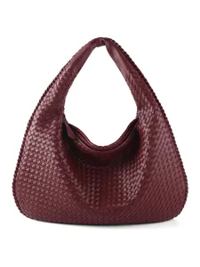 Sac Bandoulière en Cuir PU Tissé à Main pour Femmes Rétro Croissant Dumpling Sac Underarm Mode Sac Hobo Tissé