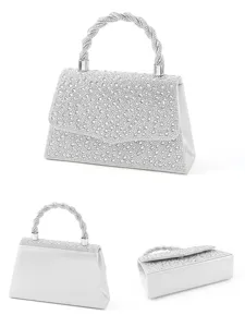 Silver rhinestone evening handbag sparkly twisted handle stylish party clutch purse
