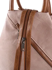 Women casual contrast color PU leather backpack stylish daily school bag top handle