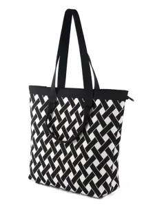 Sac cabas en tricot tissé noir et blanc pour femmes grande capacité sac d'épaule fermeture éclair