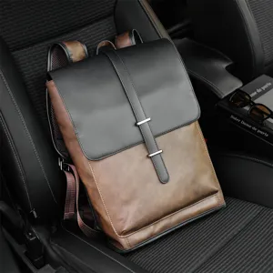 Men retro PU leather backpack large capacity school bag outdoor travel laptop rucksack casual