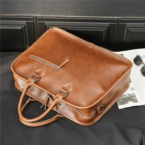 Classic vintage brown leather briefcase for men, ideal for business and daily work use.