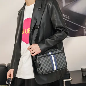 Herren Mode Leder Umhängetasche Vintage kariert Schultertasche lässige Kurier Tasche