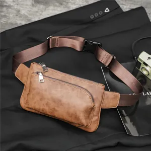 Retro matte leather chest bag and waist bag with adjustable strap for men daily use.