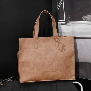 Men's PU Leather Tote Bag Business Casual Waterproof Large Capacity Shoulder Crossbody Handbag For Daily Commute